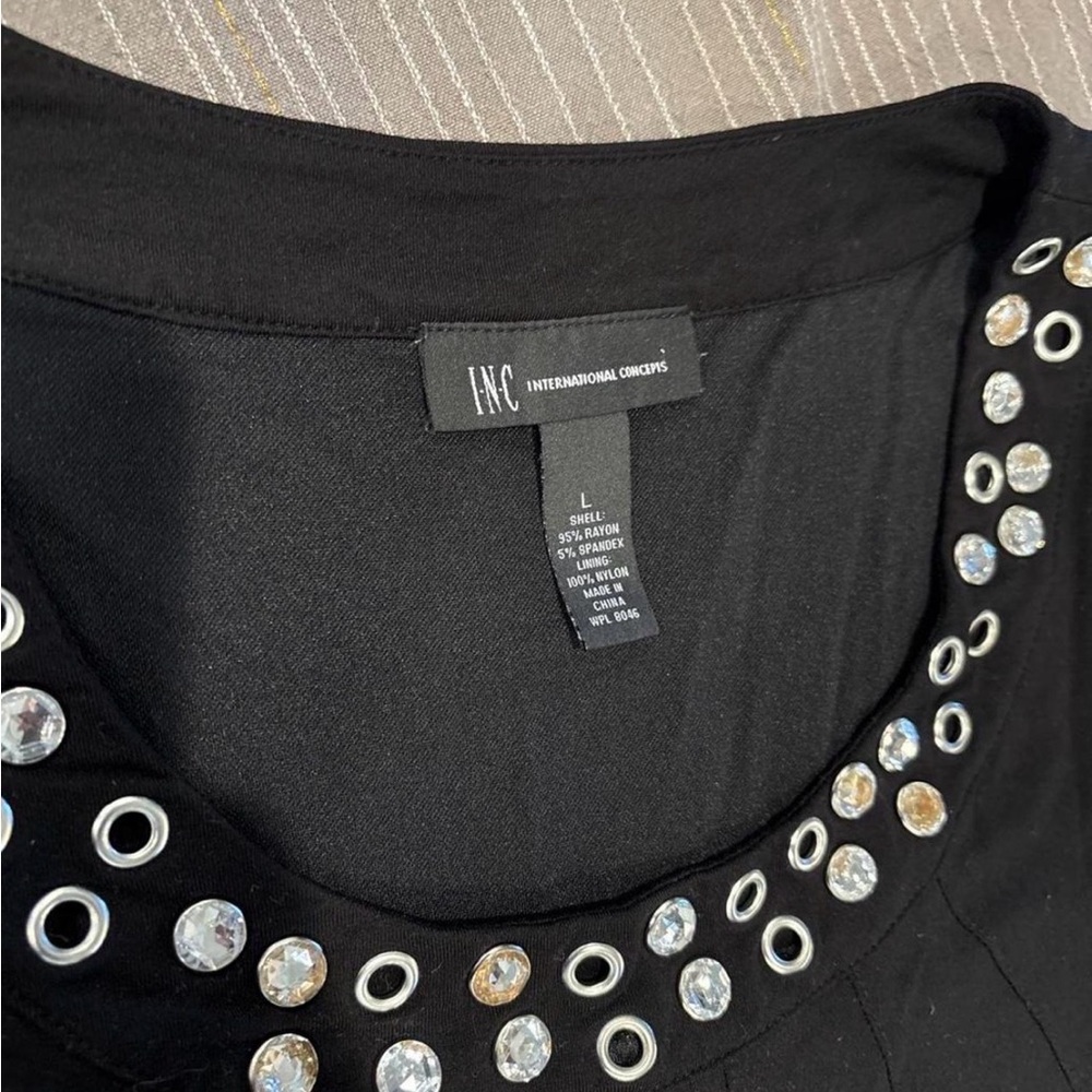 INC International Concepts Black Jewel and Grommet Scoop Neck Top